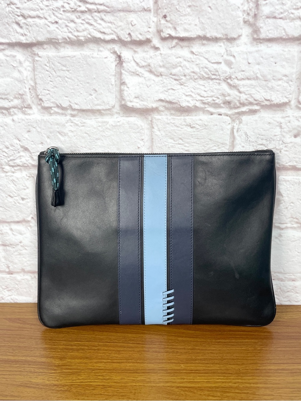 Coach Large Baseball Stitch Midnight Navy & Black Leather Pouch
